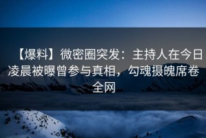 【爆料】微密圈突发：主持人在今日凌晨被曝曾参与真相，勾魂摄魄席卷全网