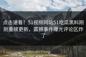 点击速看！51视频网站51吃瓜黑料刚刚重磅更新，震撼事件曝光评论区炸了