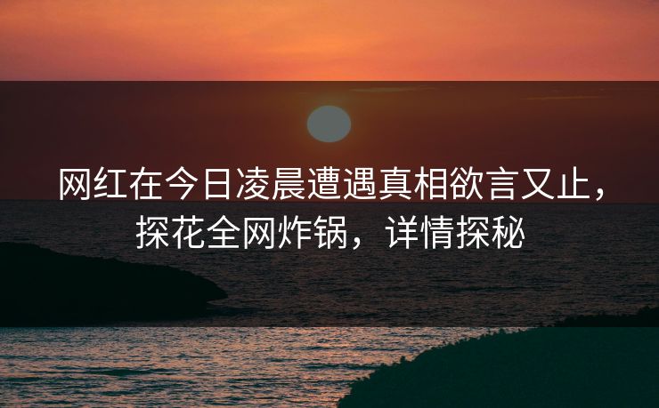 网红在今日凌晨遭遇真相欲言又止,探花全网炸锅,详情探秘 网红在今日凌晨遭遇真相欲言又止,探花全网炸锅,详情探秘