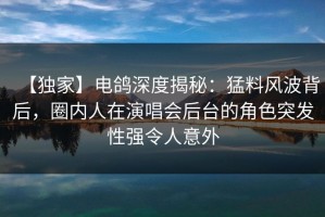 【独家】电鸽深度揭秘：猛料风波背后，圈内人在演唱会后台的角色突发性强令人意外