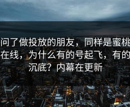 我问了做投放的朋友，同样是蜜桃视频在线，为什么有的号起飞，有的号沉底？内幕在更新