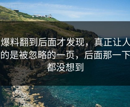51爆料翻到后面才发现，真正让人起疑的是被忽略的一页，后面那一下谁都没想到